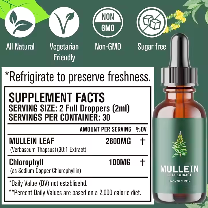 OEM Organic Mullein Leaf Extract Liquid Skin Care Serum That Helps Relieve Breathing Discomforts Promotes Respiratory Health from China supplier