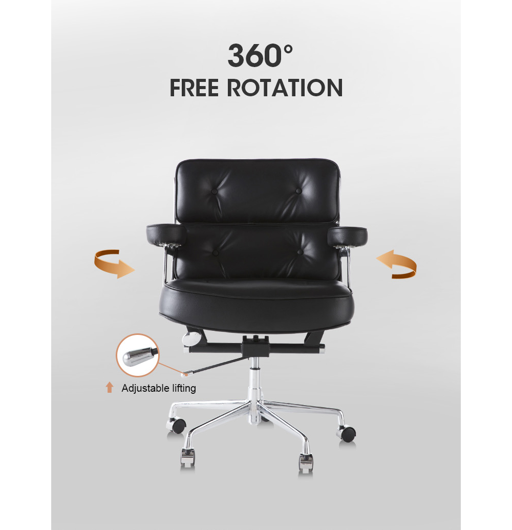 1PCS USA free shipping Aluminum alloy frame leather swivel chair modern black cheap executive office lobby chairs