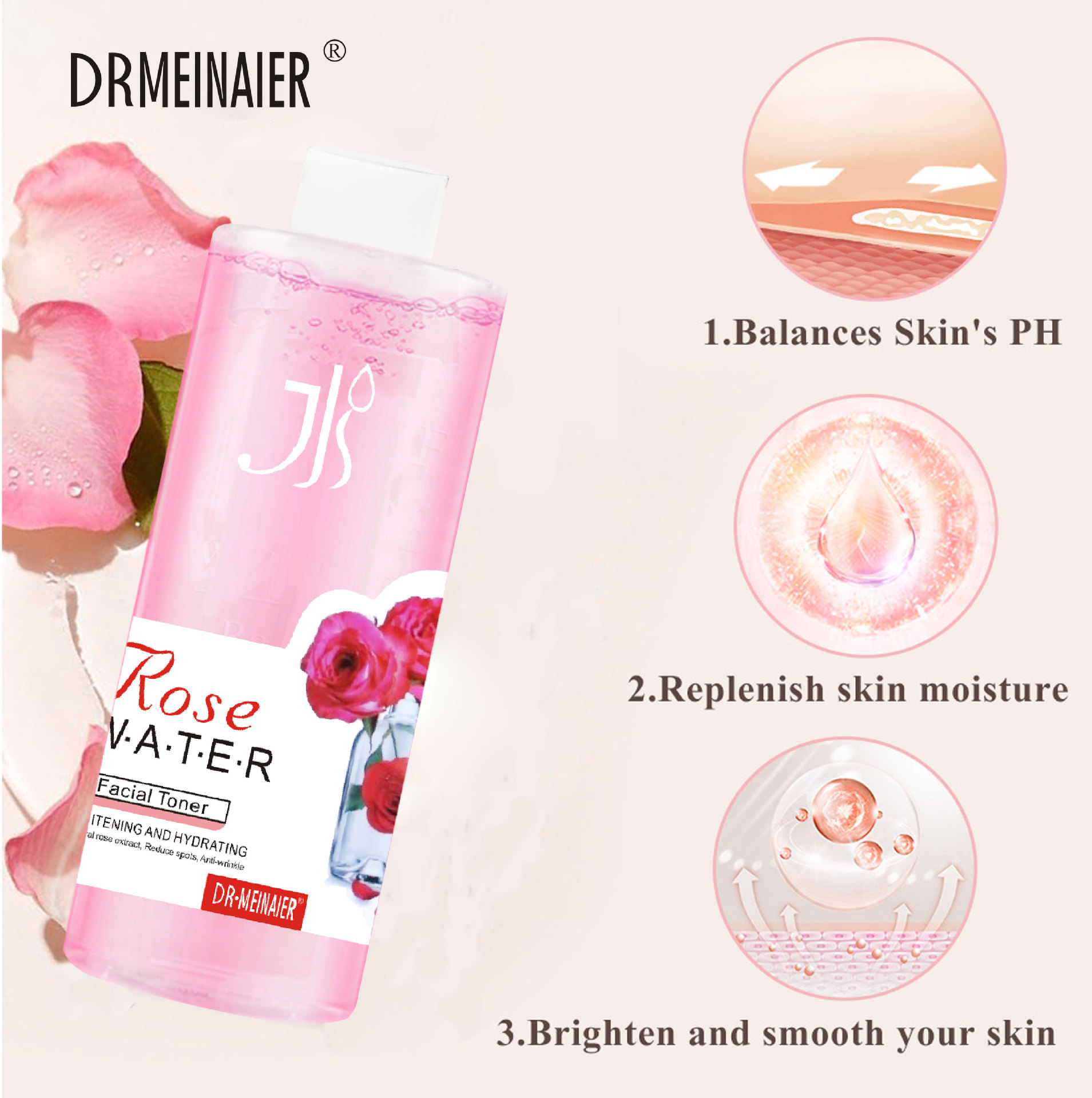 Private Label 500ml Rose Water Facial Toner Moisturizing Lighting Nourishing Whitening and Hydrating Skin Care Product from China supplier