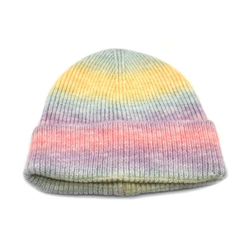 Hot sale soft winter warm tie-dye solid color knitted beanie hats from China supplier