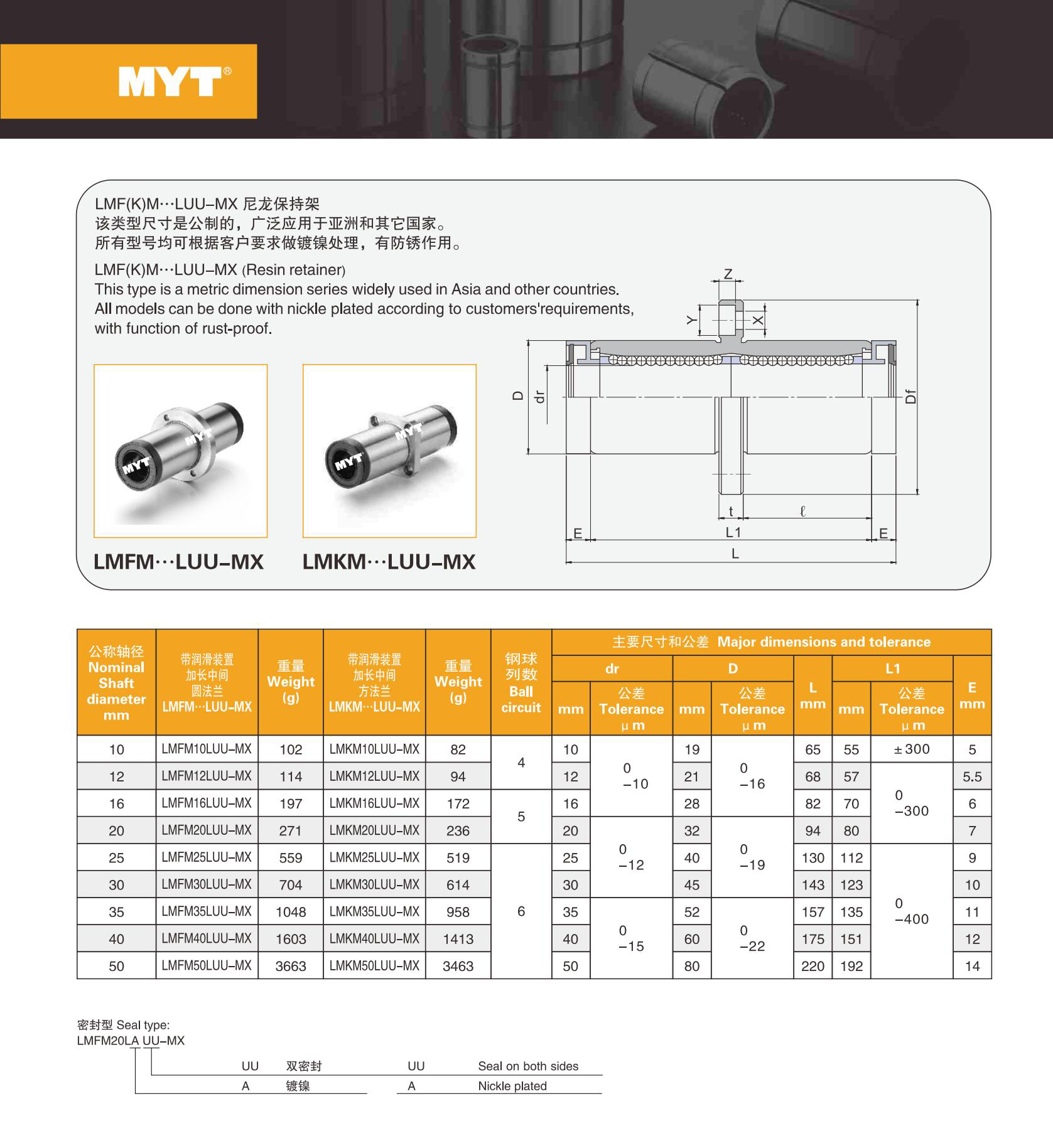 wholesale factory bearing LMFM10/20/30/40/50LUU-MX Maintenance Free Series Linear Bearing For CNC Machines from China supplier