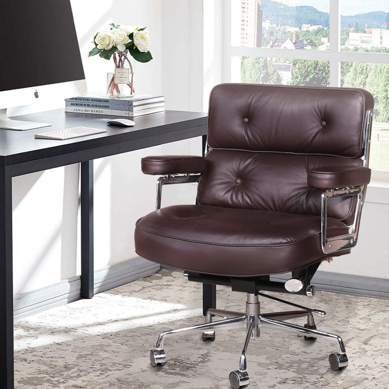 1PCS USA free shipping Aluminum alloy frame leather swivel chair modern black cheap executive office lobby chairs