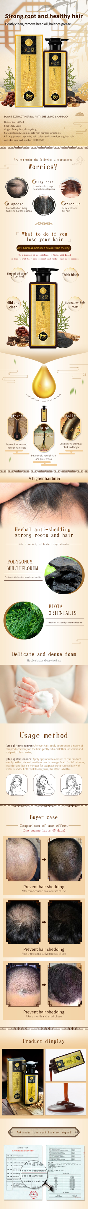 OEM Custom 418ml Hair-Loss Prevent Shampoo Oil Control Natural Herbal Repair Shampoo Strengthening Anti-Frizz Shampoo from China supplier