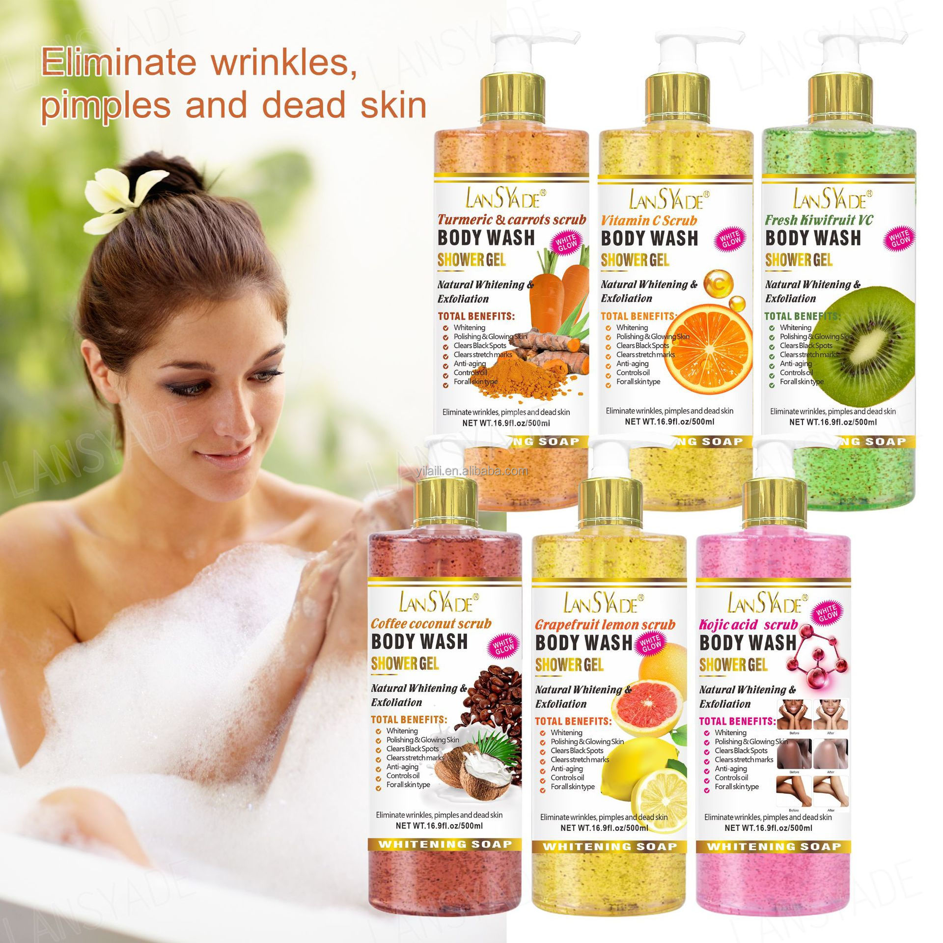 Private Logo Shower Gel Vitamin C Turmeric Fruits Body Wash Whitening Moisturizing Exfoliating Scrub Bath Soap Skin Care from China supplier