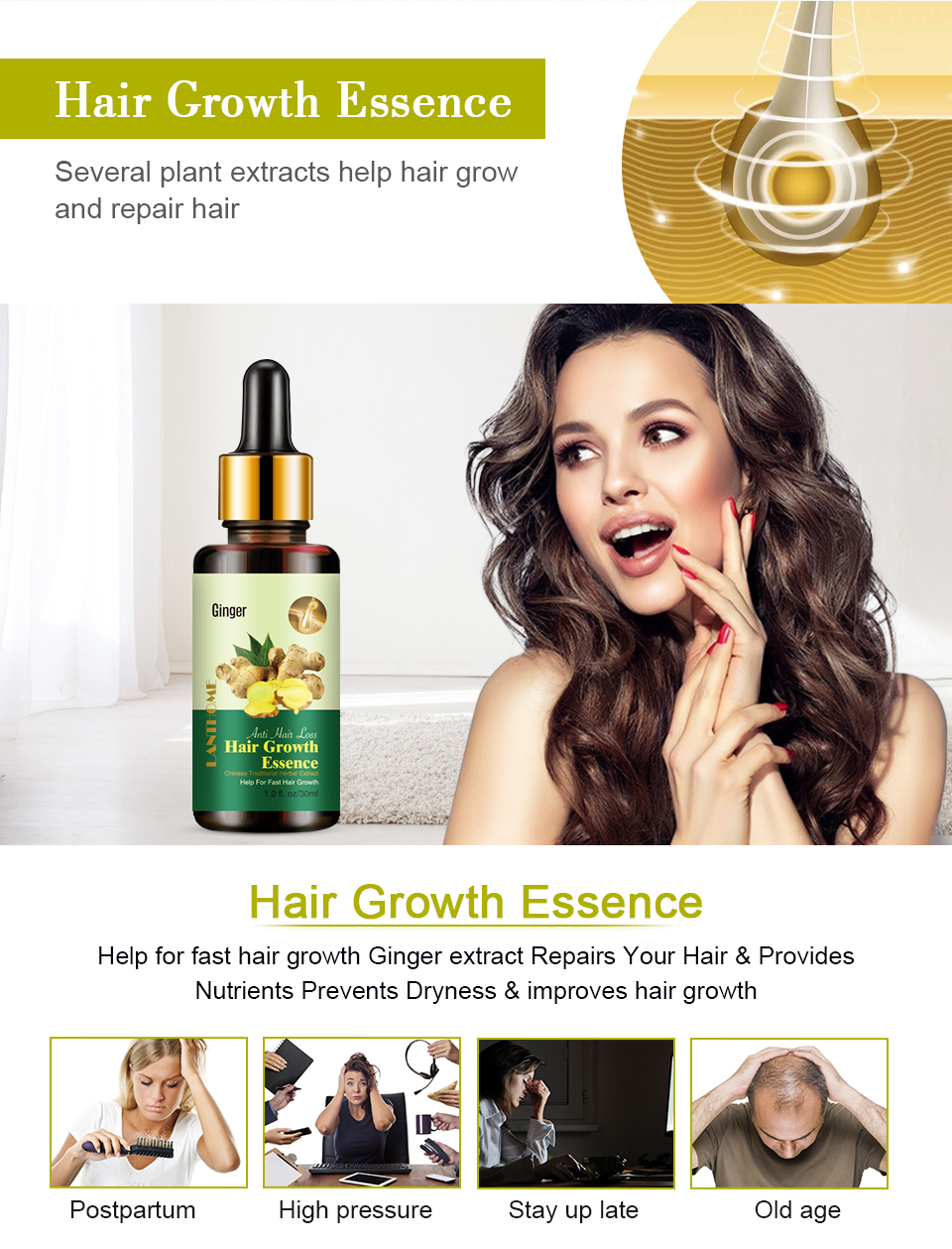 7Days Organic Coconut Oil Hair Growth Essence Dense Hair Repair Serum Fast Hair Growth Treatment 30ml Ginger Germinal Tea Oil from China supplier