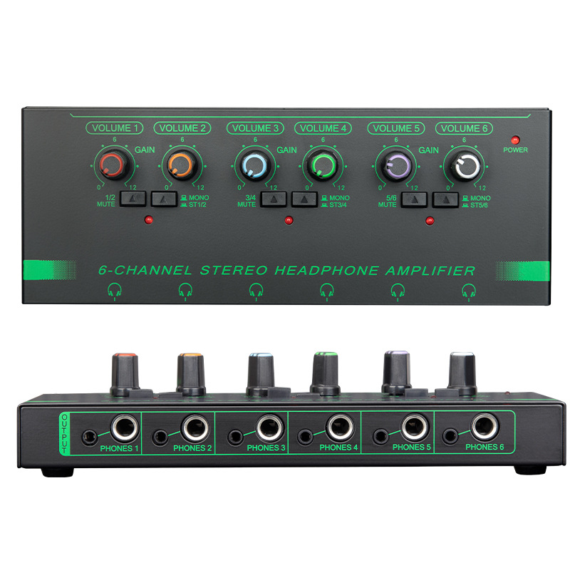 Xtuga EH06 Professional Monitor Splitter Mini Stereo Audio 6 Channel Headphone Amplifier from China supplier