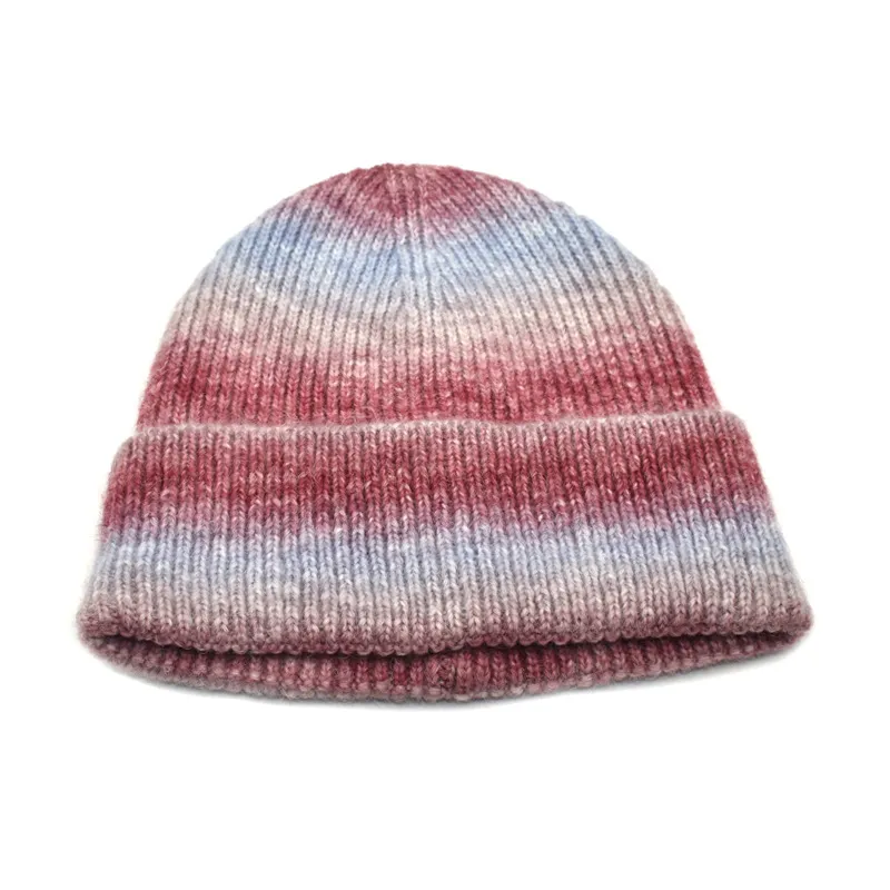 Hot sale soft winter warm tie-dye solid color knitted beanie hats from China supplier