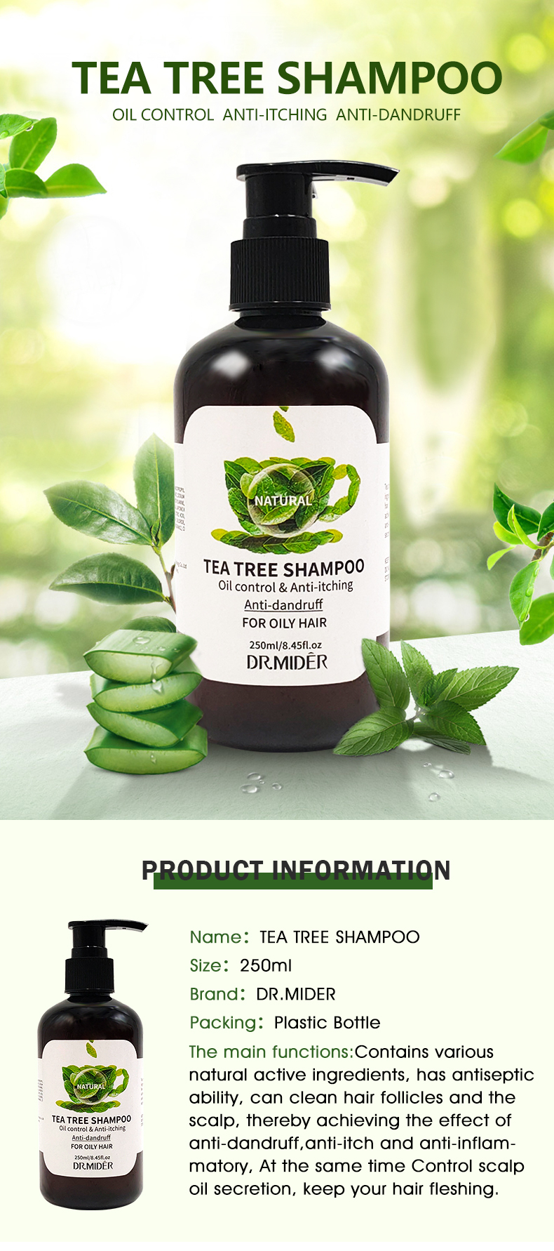 Organic Vegan Paraben Oil Control Free Anti Inflammatory Dandruff Tea Tree Oil Anti Hair Loss Shampoo from China supplier