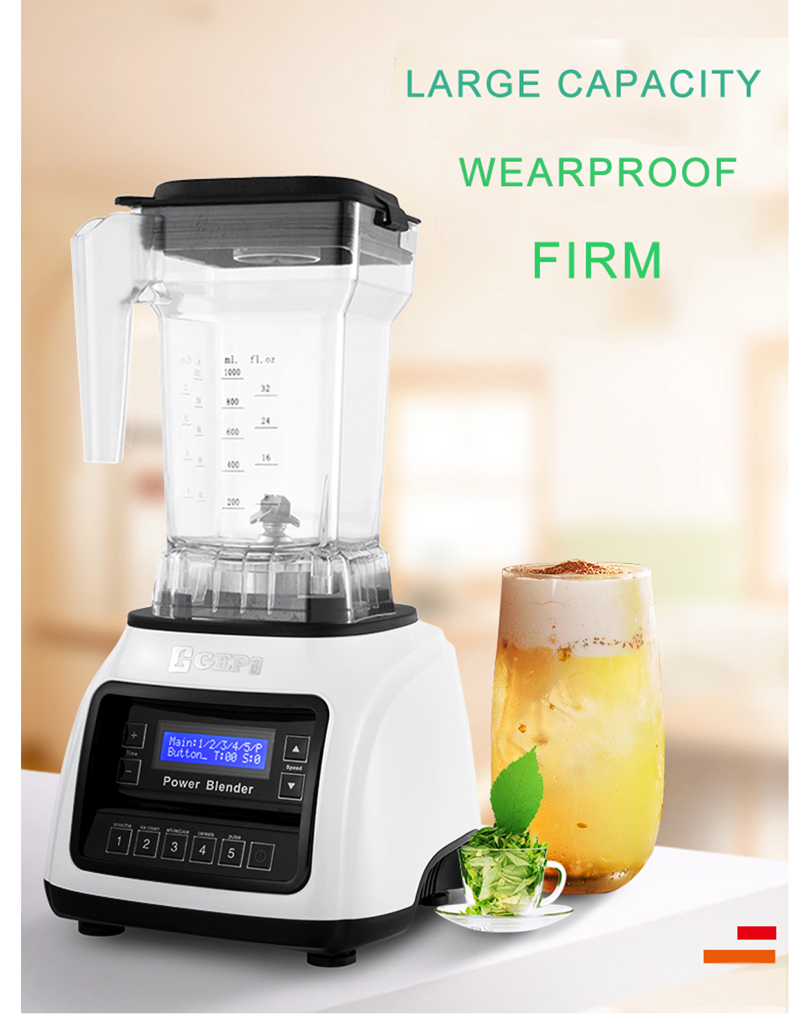 Electric Vegetable Juice Blender 1300W High-Power Fruit Juicer Food Processor Multifunctional Smoothie Blender