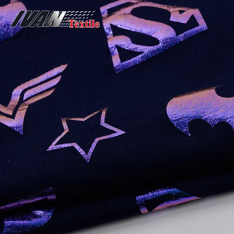 Children garments poly spun spandex fabric with foil from China supplier