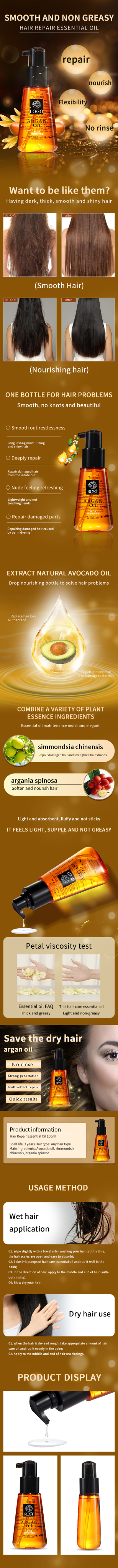 Custom Logo Organic Morocco Argan Hair Loss Essential Oil Repairing Dry Damaged Split Ends Hair Treatment Serum Oil Products from China supplier