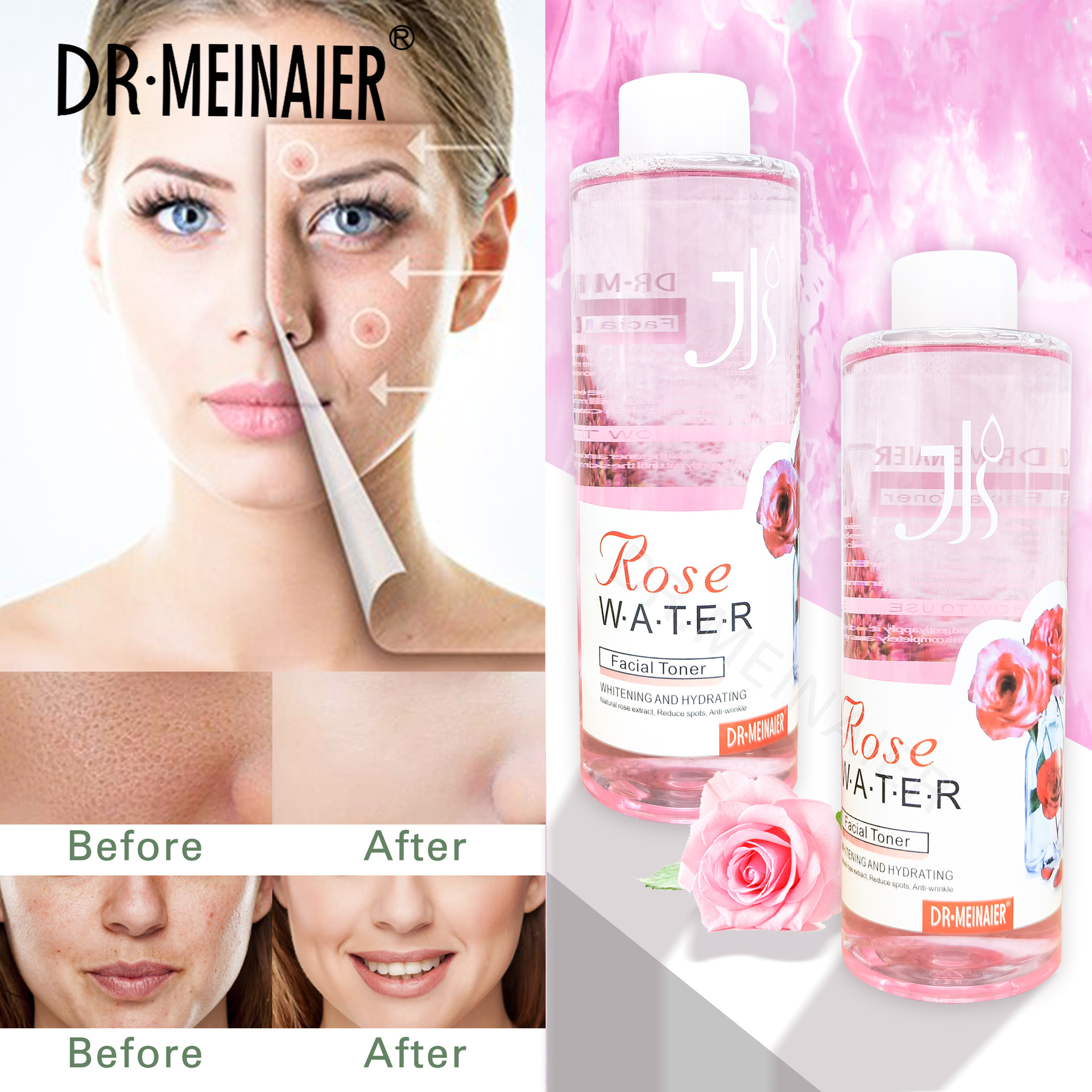 Private Label 500ml Rose Water Facial Toner Moisturizing Lighting Nourishing Whitening and Hydrating Skin Care Product from China supplier