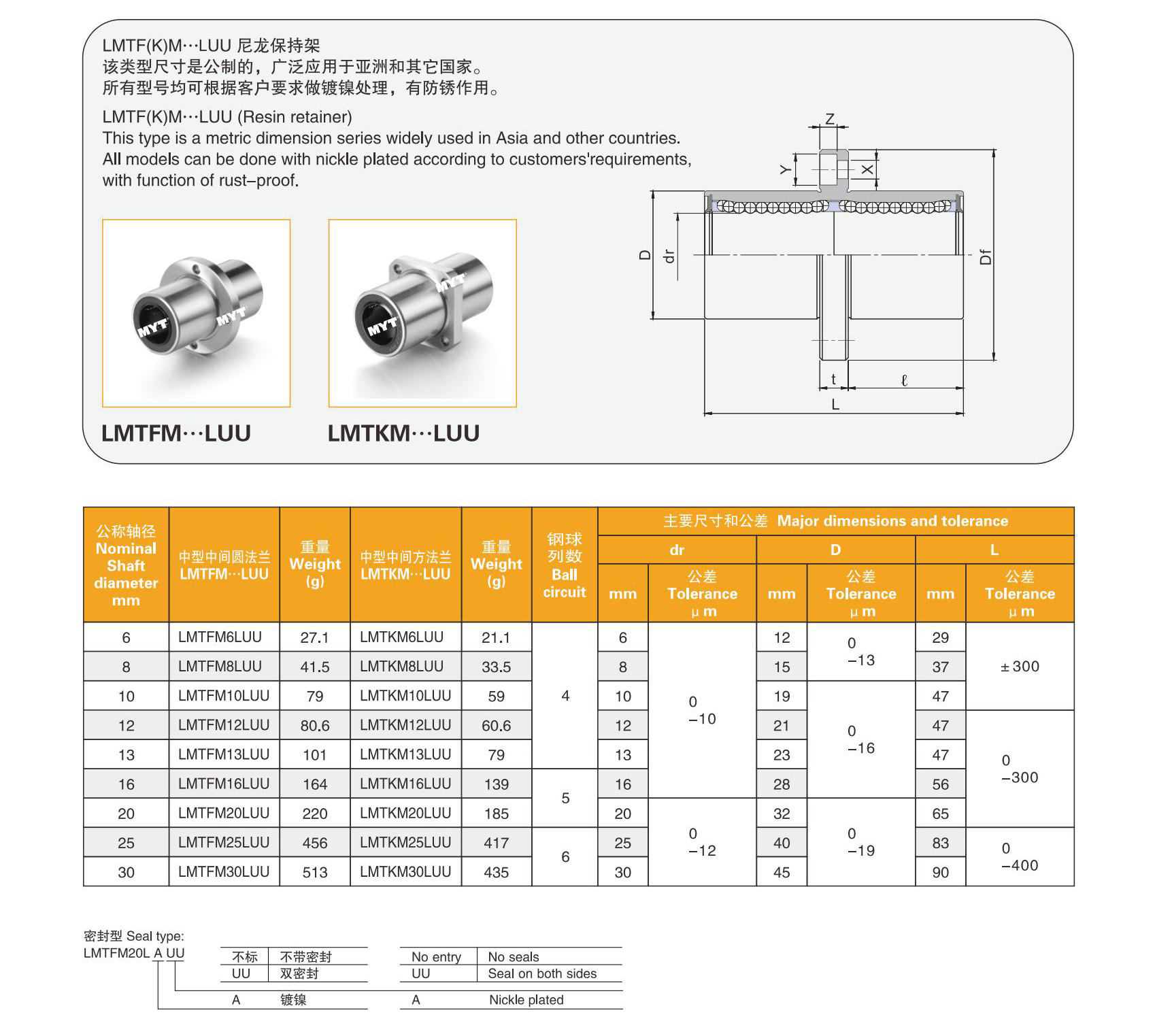 MYT Intermediate Round Flange Linear Bearing LMTFM/6/8/10/12/16/20/25/30/40/50/60 LUU CNC Parts for 3D Printer from China supplier