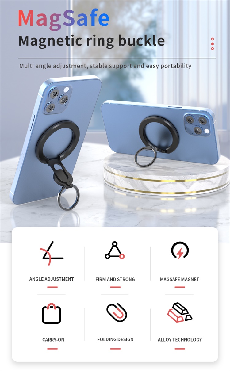 For MagSafe Magnetic Ring Phone Holder for iPhone 360 Degree Rotating Foldable Magnet Cell Phone Grip Kickstand from China supplier