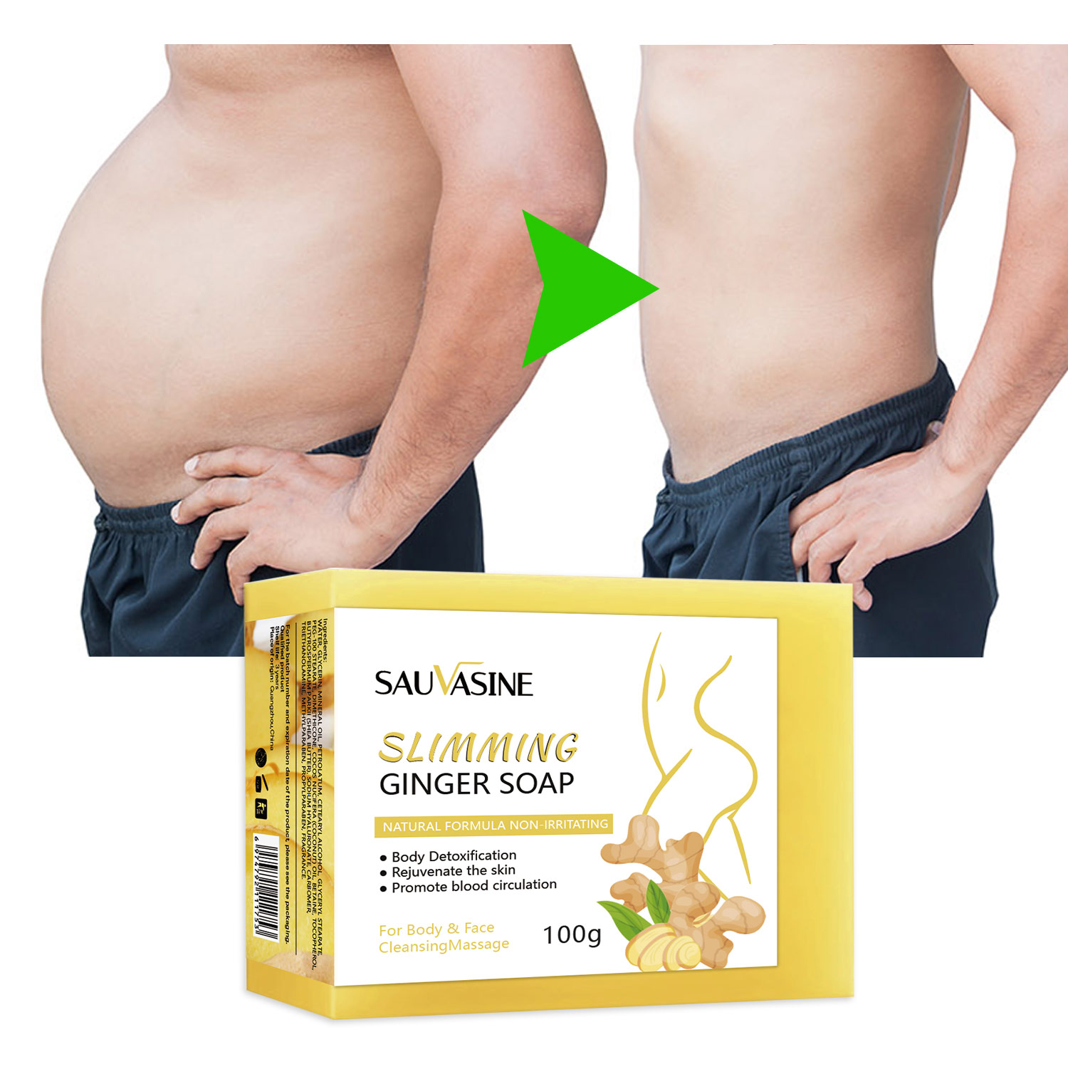 Wholesale 100g Natural Organic Ginger Soap for All Skin Types Weight Loss and Swelling Pain Relief Slimming Ginger Soap from China supplier