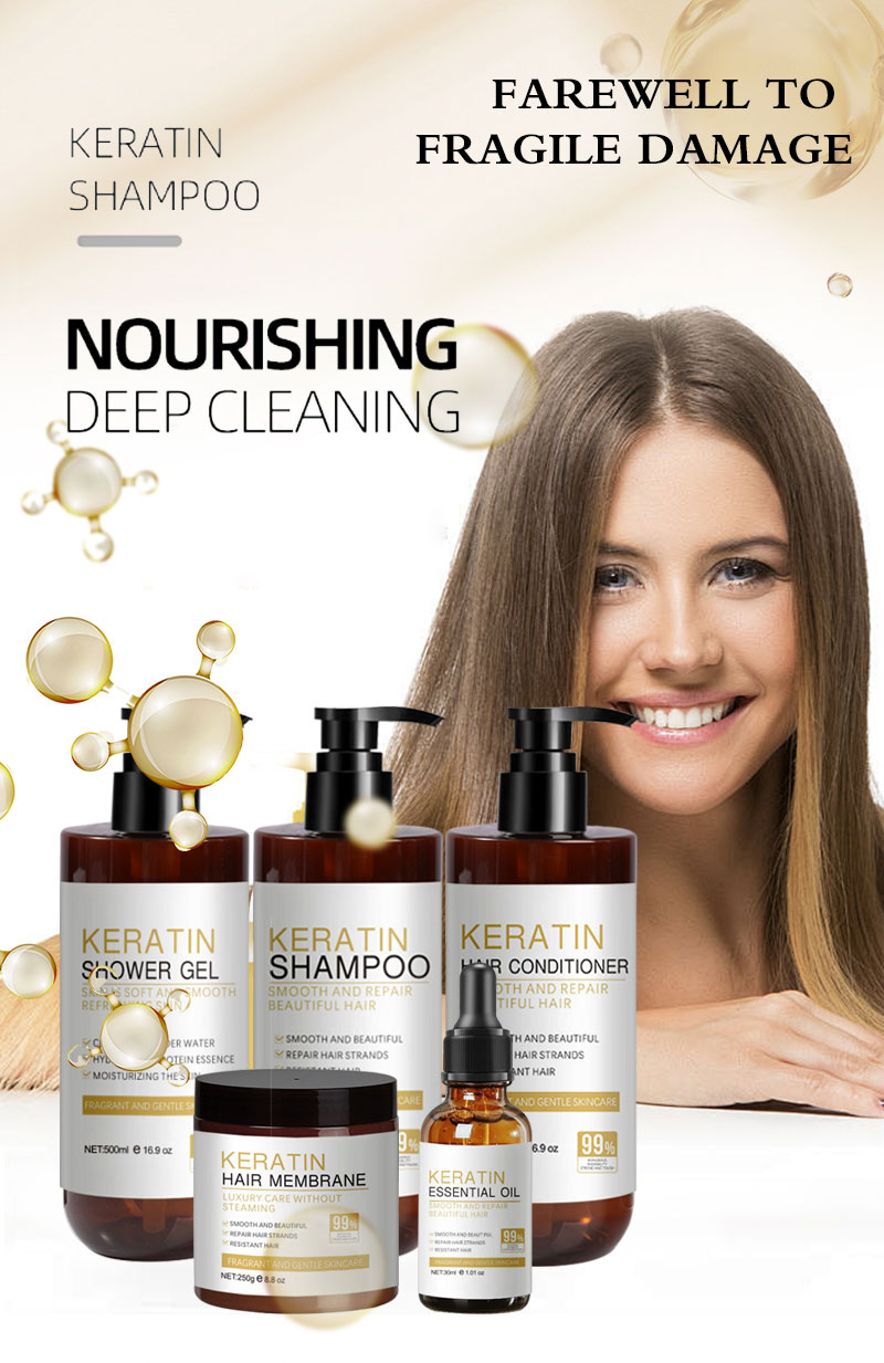 Custom Logo Organic Keratin Collagen Hair Care Set Sulfate-Free Shampoo Conditioner and Shower Gel for Hair Growth from China supplier