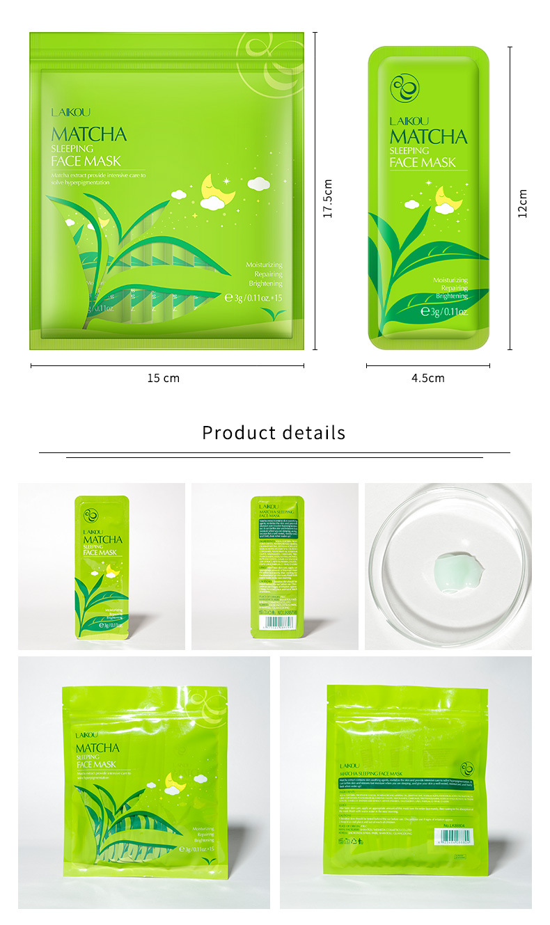 LAIKOU Travel Pack Oil Control Moisturizing Whitening Shrinking Matcha Sleeping Facialmask from China supplier