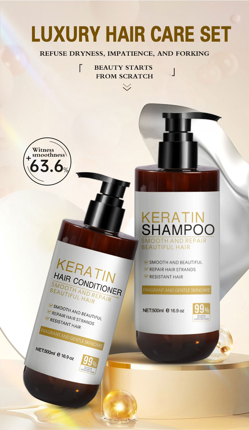 Custom Logo Organic Shampoo Conditioner Set Keratin Collagen Hair Care Sulfate-Free Shower Gel Promotes Hair Growth from China supplier