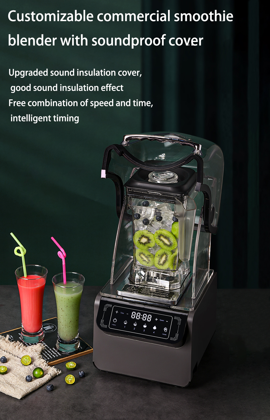 Soundproof Cover Commercial Blender Electric Multi-functional Smoothie Blender High-Power Fruit Juicer Industrial Blender