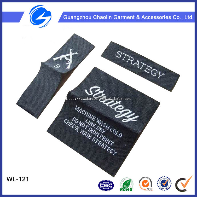 High quality density fashion design custom logo size standard centerfold damask  clothing tags clothing label woven label 