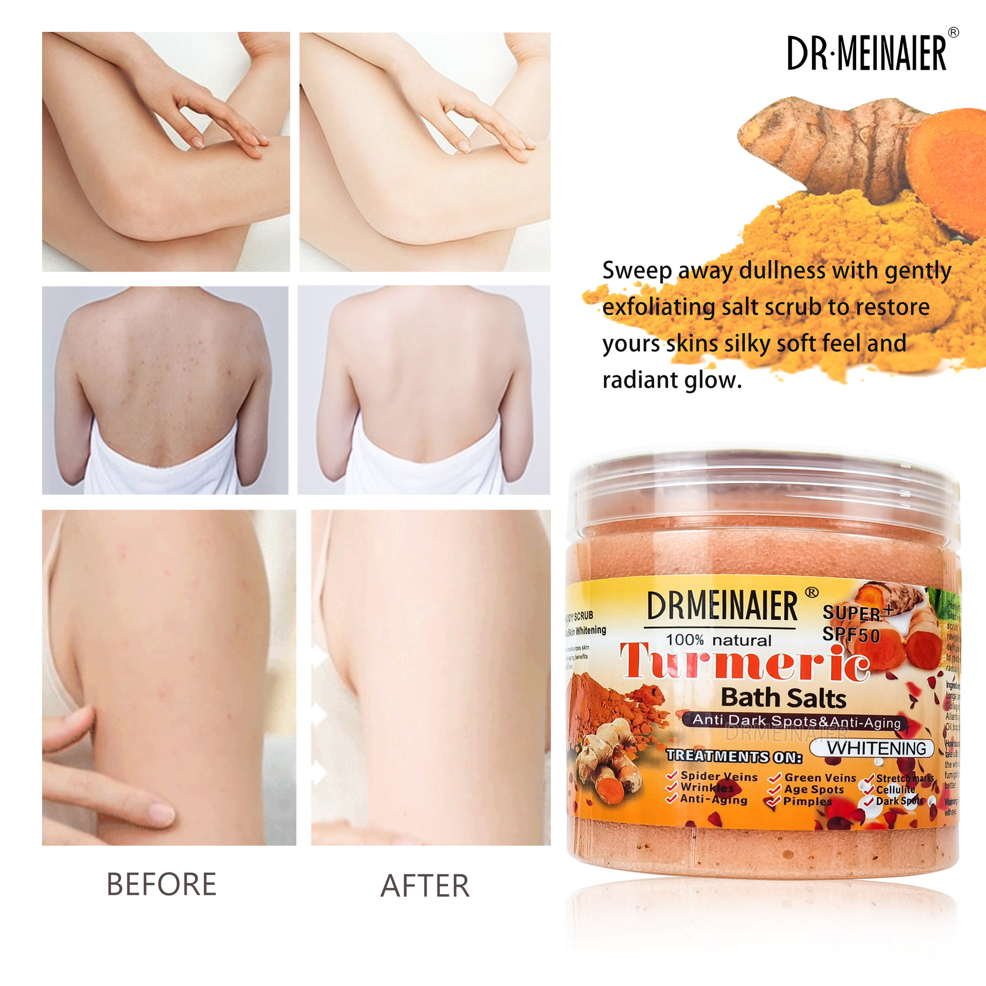 Private Logo 680g Turmeric Scrub Foaming Bath Salt Exfoliator Lady Skincare Body Scrub Turmeric Cleansing Dark Spots Products from China supplier