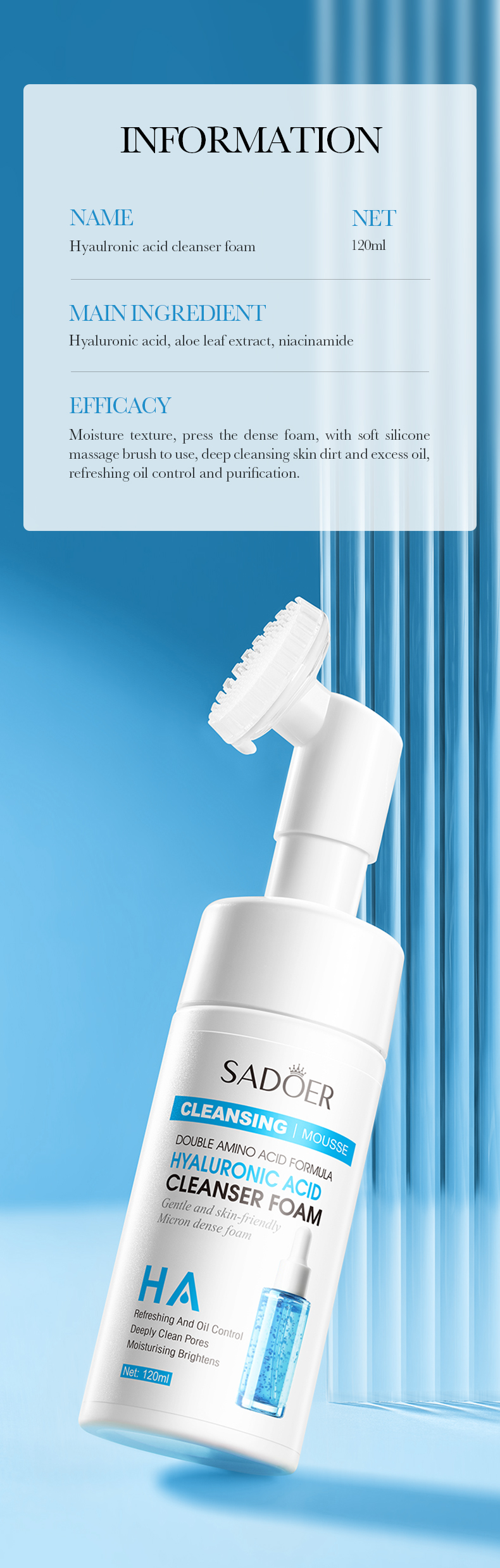 Private Label Avocado Hyaluronic Acid Vitamin C Foaming Amino Acid Face Wash Facial Cleanser with Silicone Brush from China supplier