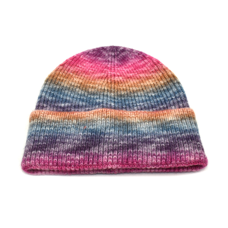 Hot sale soft winter warm tie-dye solid color knitted beanie hats from China supplier