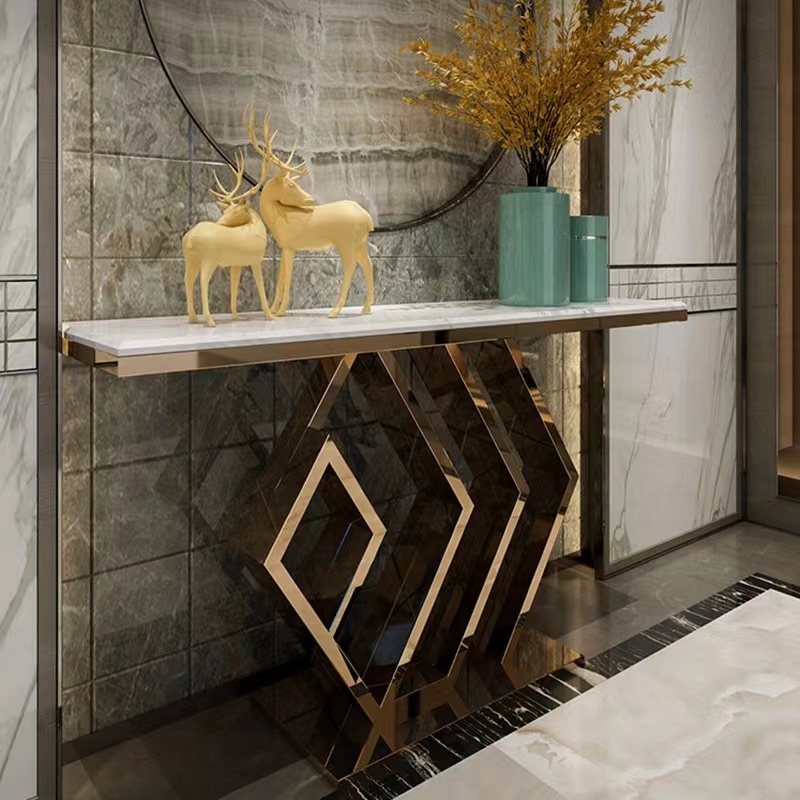 Modern luxury furniture corner console tables Living Room hallway Mirrored gold console table