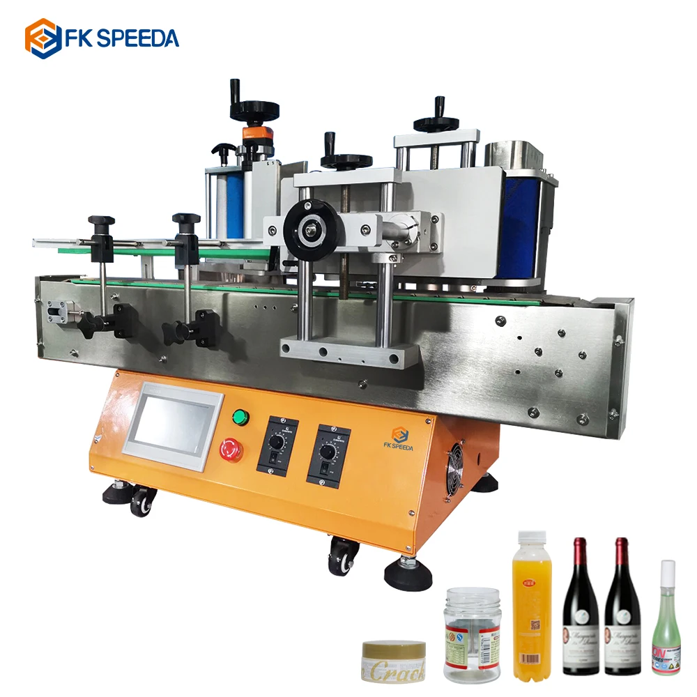 FK606 Factory Make Small Semi Automatic Desktop Round Jar Wine Beer Whisky Glass Bottle Sticker Labeling Machines With Printer from China supplier