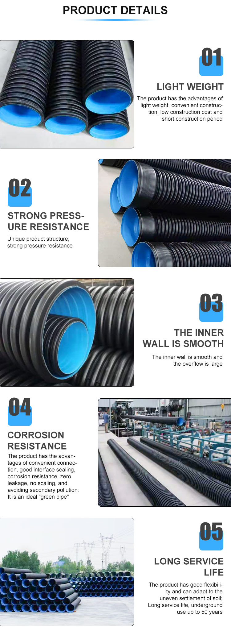 spiral corrugated culvert pipe equipment Hdpe Double Wall Corrugated