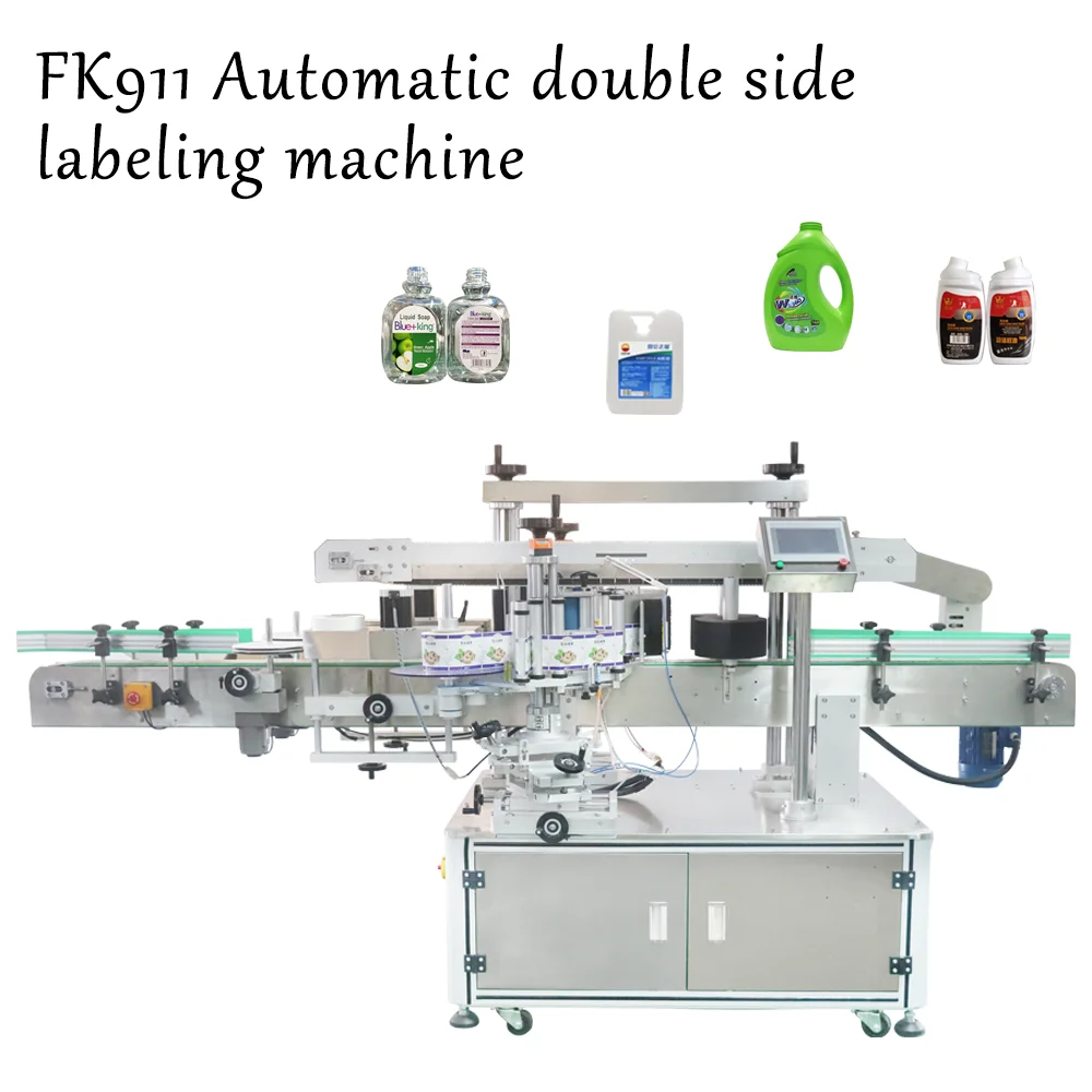 FK909 Efficient double sided label Self-Adhesive Flat Container two sided bottle Front & Back Two sides labeling machine from China supplier