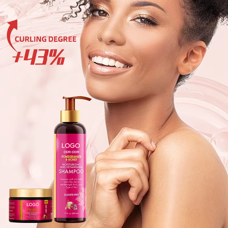 Private Logo Pomegranate Honey Curl Cream Keratin Infused Moisturizing Hair Shampoo for Adults Hair Treatment Gel Oil Curly Hair from China supplier