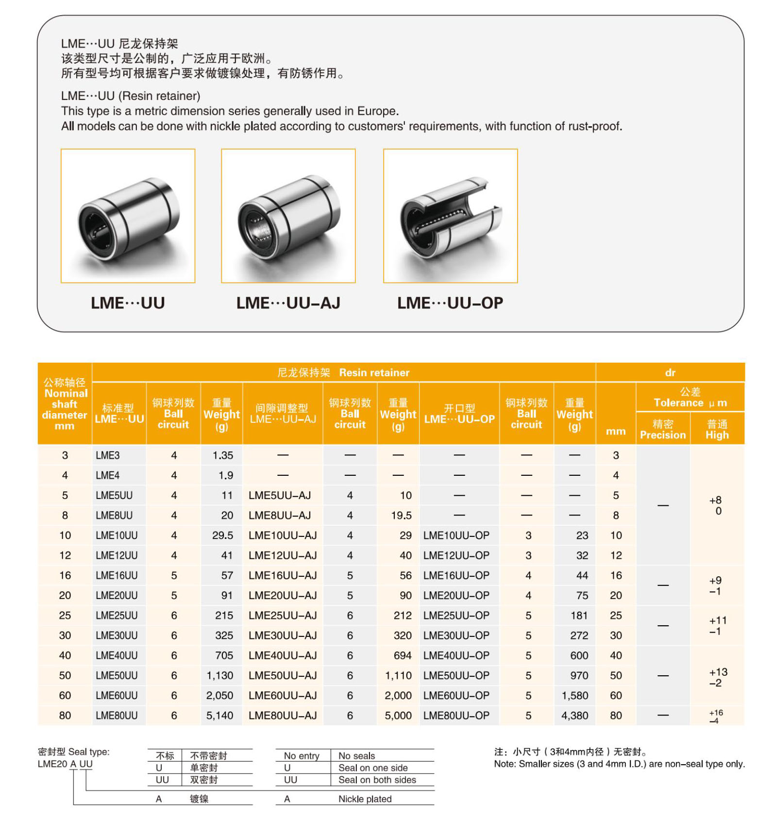 MYT factory  high quality and high precision Linear Bearing  LME30UU 30mm for Precision Mechanical Equipment from China supplier