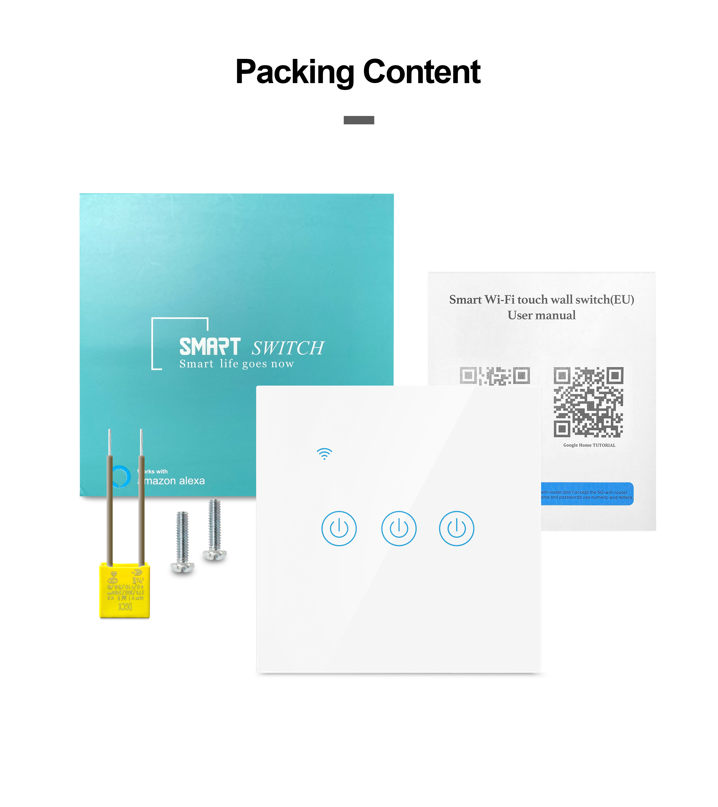 EU No Neutral Alexa Smart Home Touch Screen Light Wifi Smart Switch from China supplier