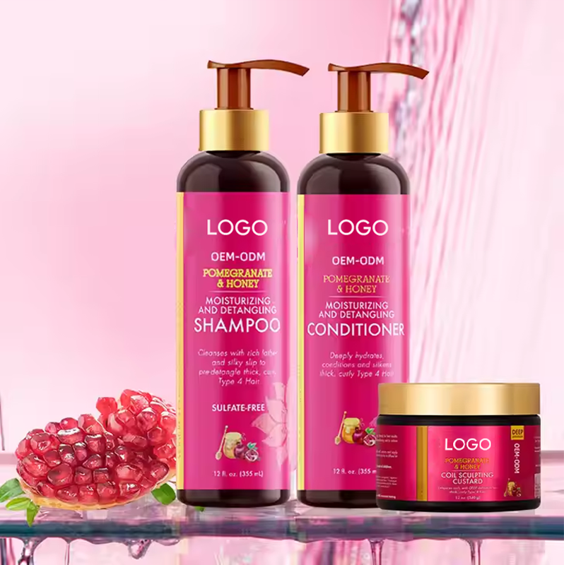 Private Logo Pomegranate Honey Curl Cream Keratin Infused Moisturizing Hair Shampoo for Adults Hair Treatment Gel Oil Curly Hair from China supplier
