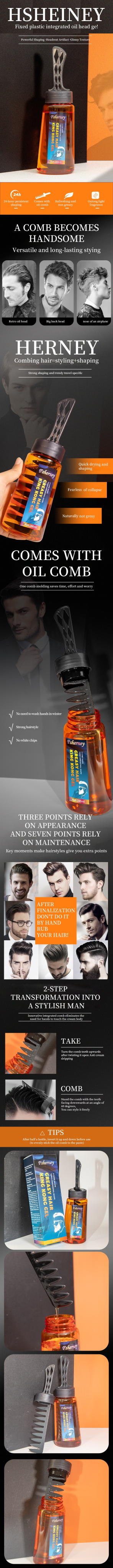 Private Logo Men's Strong Hold Natural Vegan Hair Styling Gel Cream Features Heat Protection and Comb for Shiny Dry or Fine Hair from China supplier