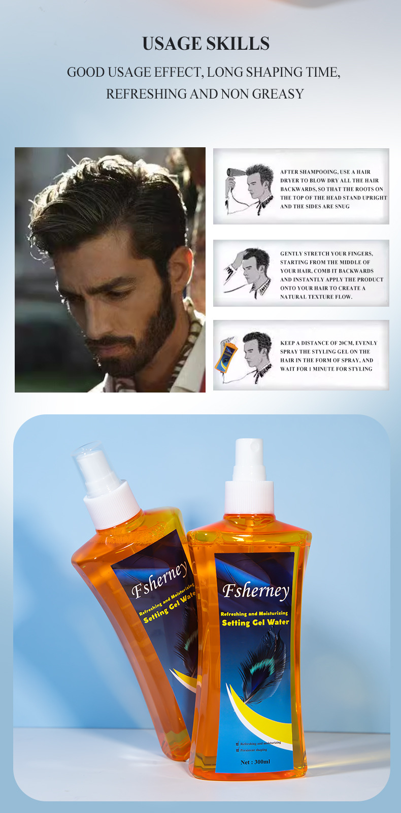 Private Label Long-Lasting Water-Based Styling Gel Fluffy Hair Wax and Oil Dry Gel Hair Spray Targeted Hair Styling Product from China supplier