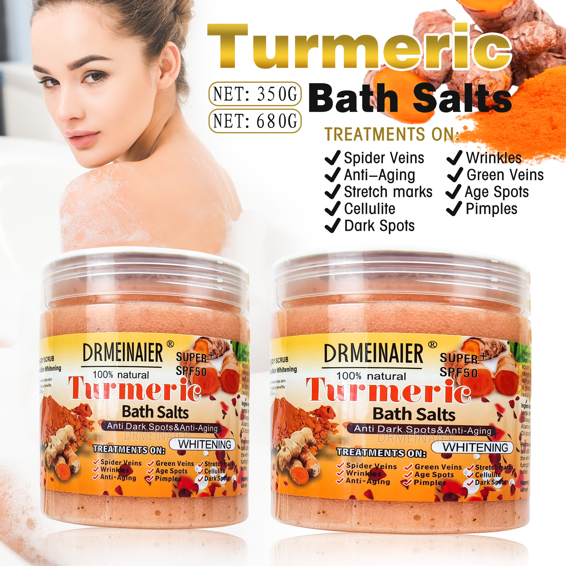 Private Logo 680g Turmeric Scrub Foaming Bath Salt Exfoliator Lady Skincare Body Scrub Turmeric Cleansing Dark Spots Products from China supplier
