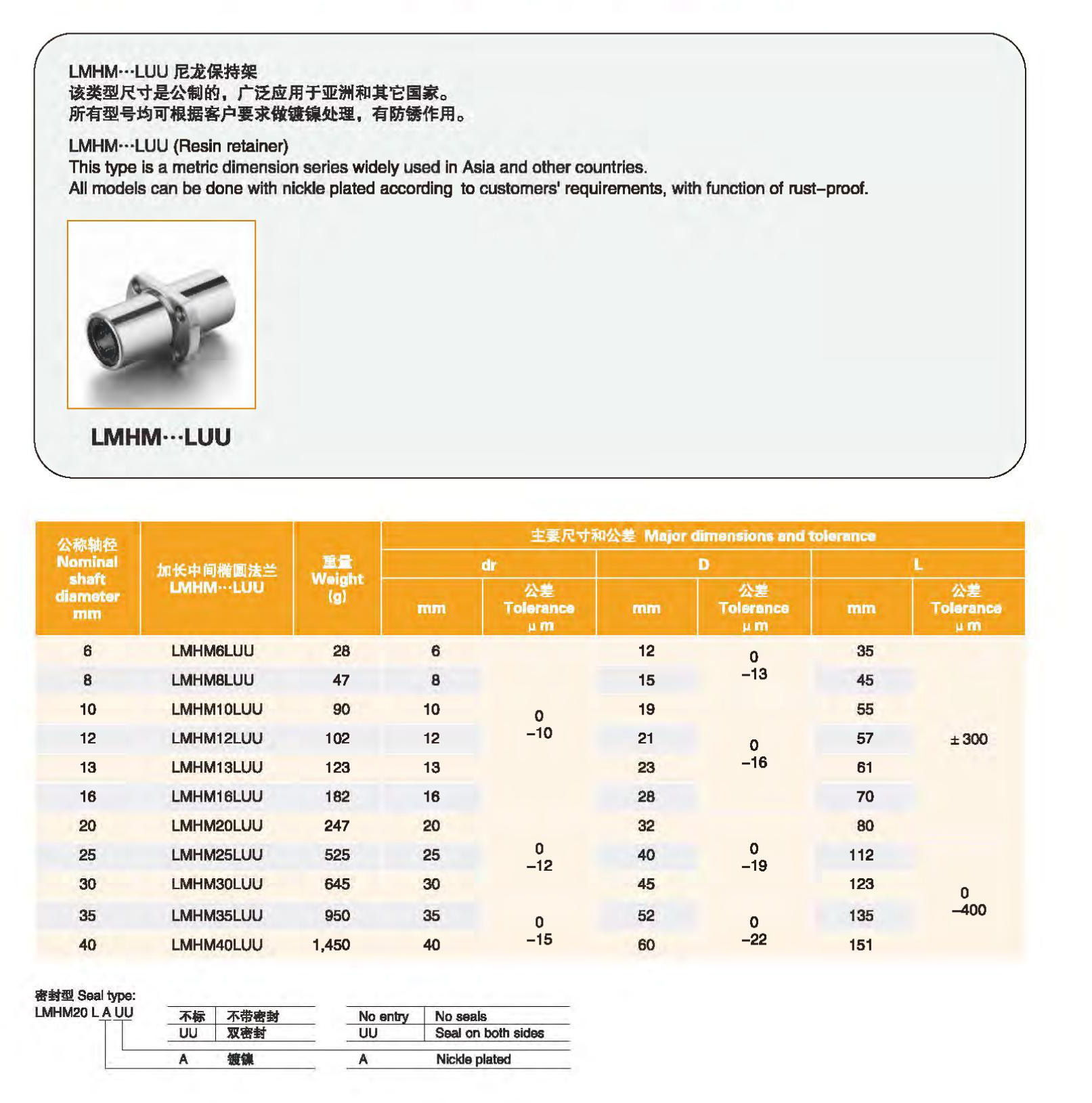MYT middle elliptical flange linear bearing 6*12*35mm LMHM6/8/10/12/16/20/25/30/40/50LUU from China supplier