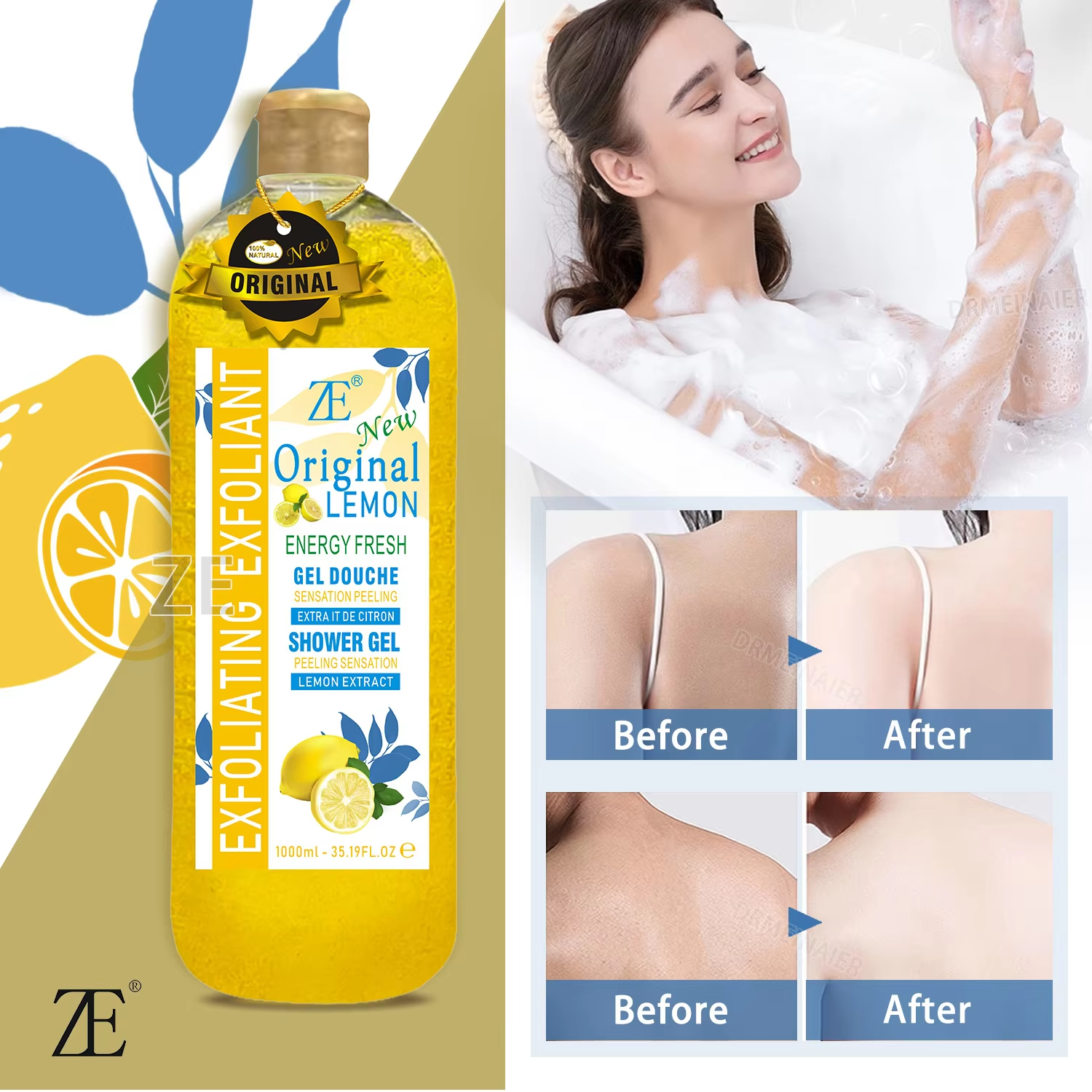 Wholesale 1000ml Fruit Scrub Shower Gel Silky Smooth Refreshing and Moisturizing Skin Cleansing and Long-lasting Body Wash from China supplier