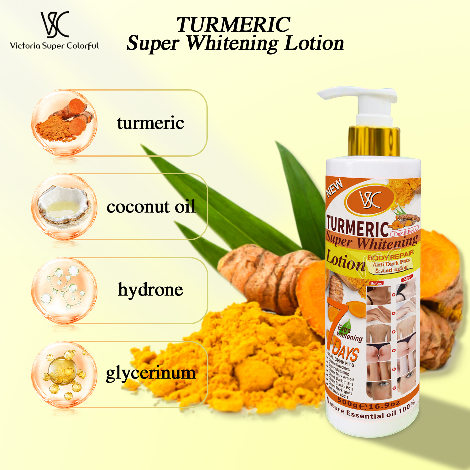 Private Logo Turmeric Lotion Skin Care Body Cream Repair Whitening Brightening Anti Dark Pots Nourishing Vitamin C Body Lotion from China supplier