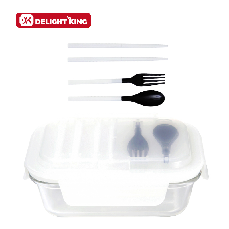 Microwave Oven Safe Glass Divider Lunch Box With Cutlery Lid High Quality Food Package Container from China supplier