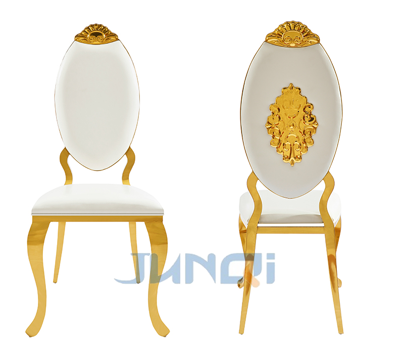 Hot sale shiny banquet metallic elastic dining gold metal chair