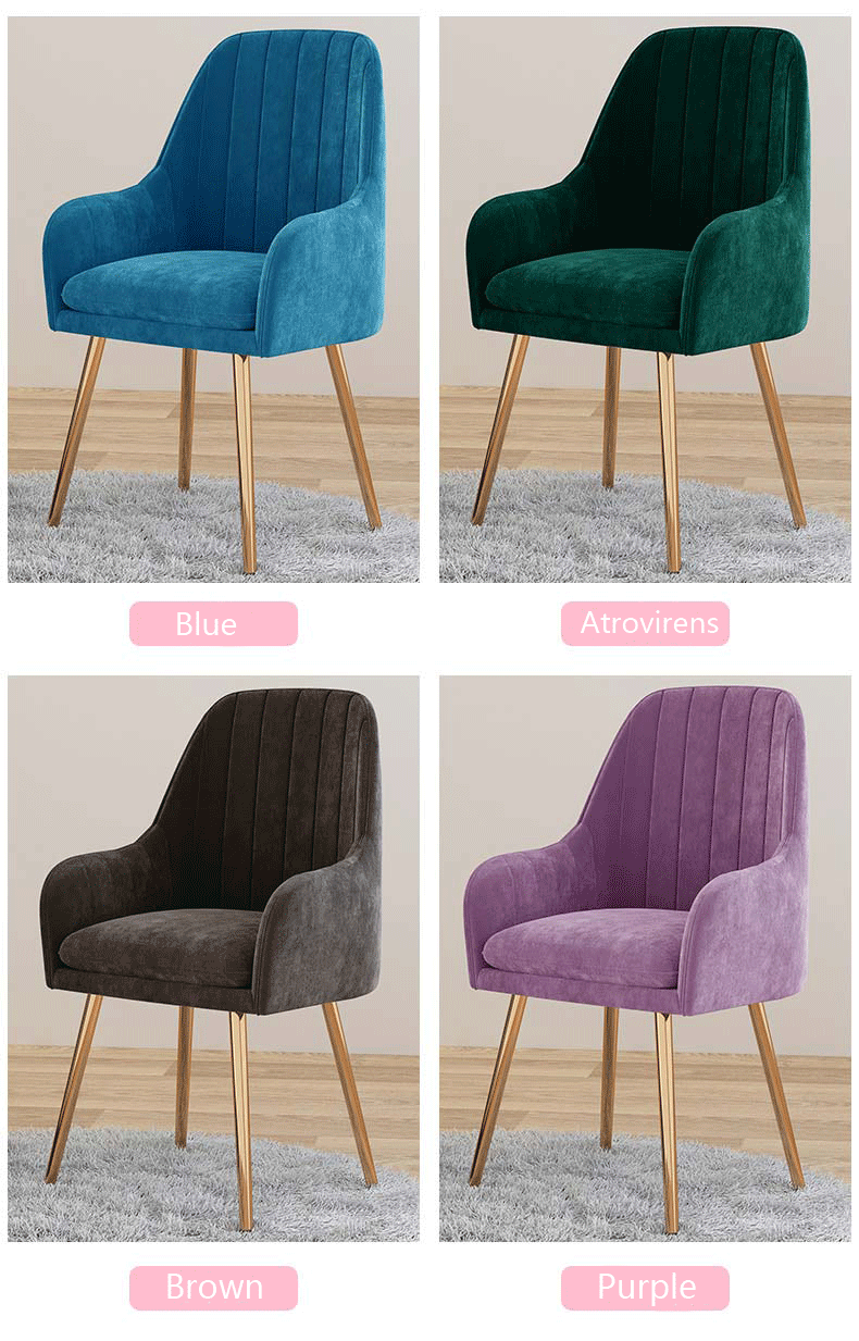 Hot selling upholstered dining room sofa chairs set metal leg velvet fabric