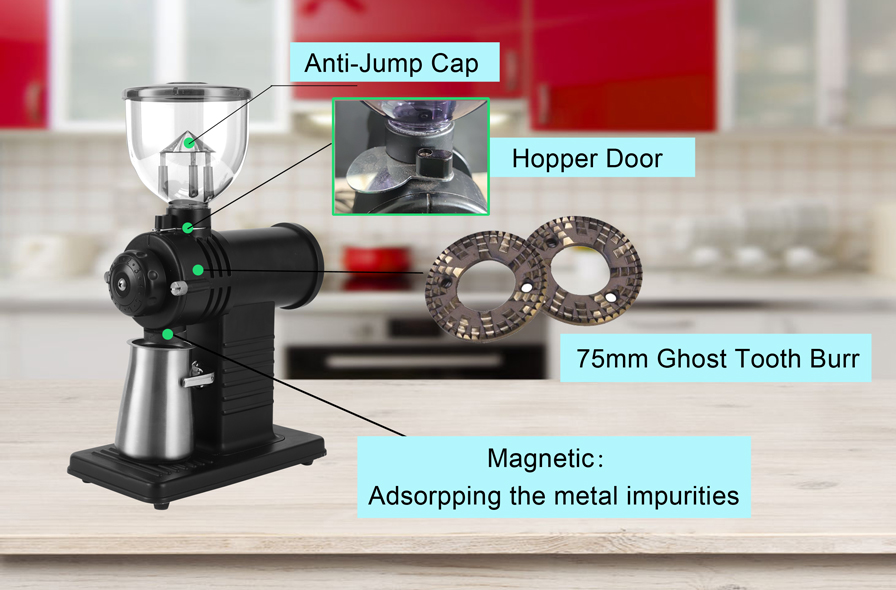 Adjustable grinding thickness ghost teeth Burr electric coffee grinder