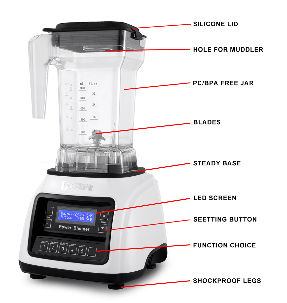 Electric Vegetable Juice Blender 1300W High-Power Fruit Juicer Food Processor Multifunctional Smoothie Blender