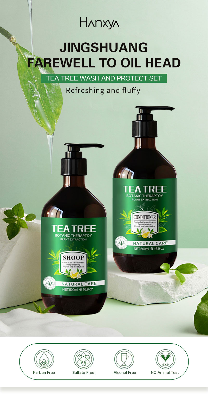 Private Label Beauty Natural Organic Hair Loss Tea Tree Oil Control Anti-Dandruff Shampoo and Conditioner Hair Loss Products from China supplier