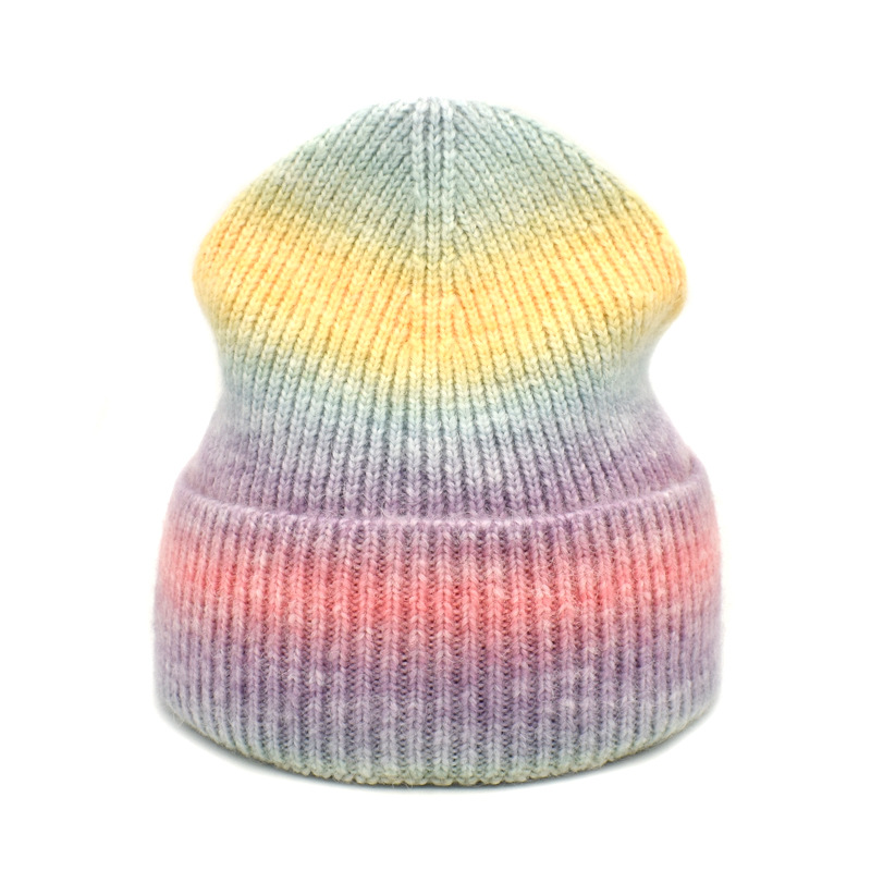 Hot sale soft winter warm tie-dye solid color knitted beanie hats from China supplier