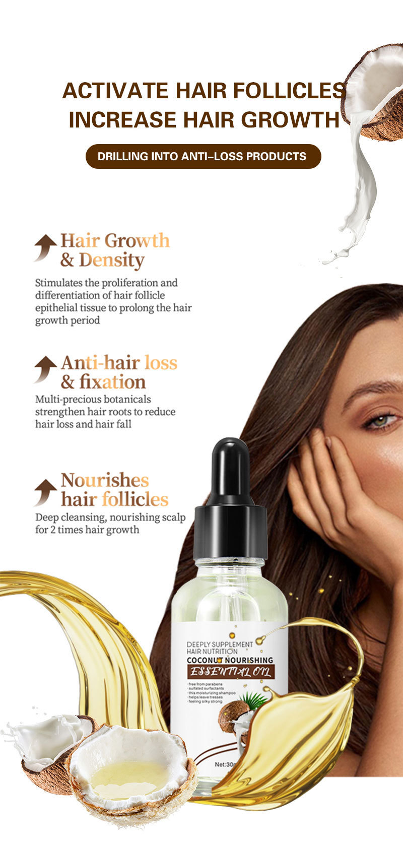 Coconut Oil Moisturizing Anti-Dandruff Organic Anti Hair Loss Beauty Coconut Oil Shampoo Conditioner Set Women Products from China supplier