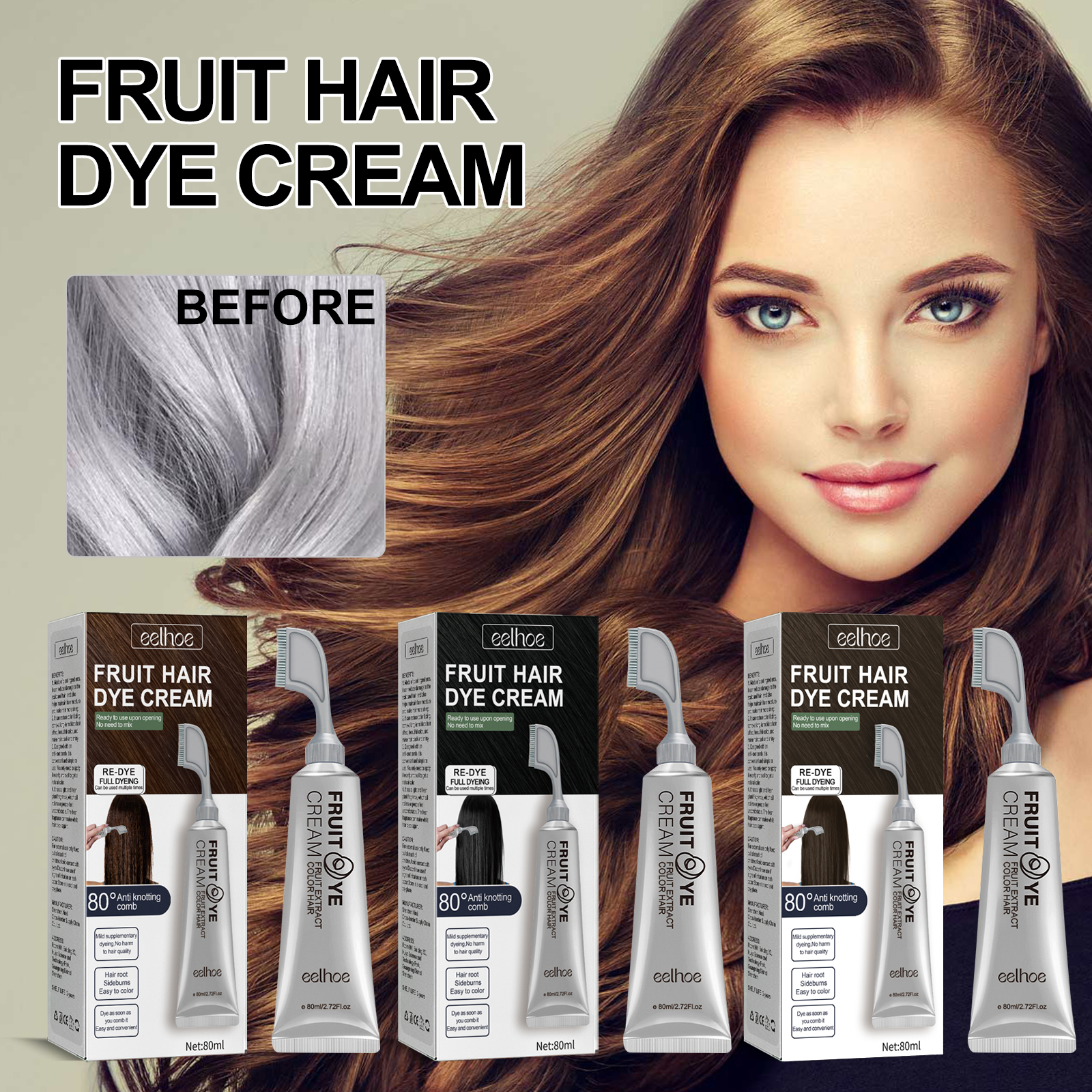 Private Label Available Popular Fruit Hair Full Dye Cream Black Easy to Color Green Pollution-Free Cream from China supplier